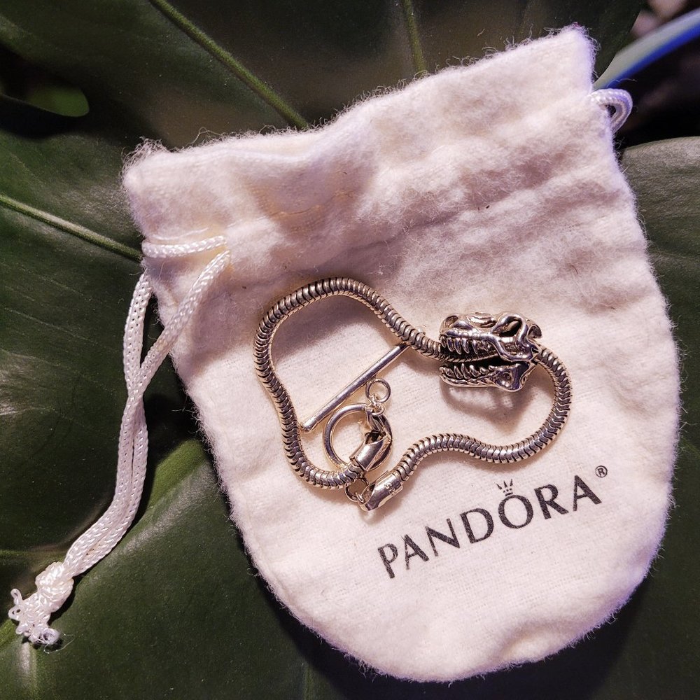 Retired and very rare sterling silver T. rex skull charm bracelet